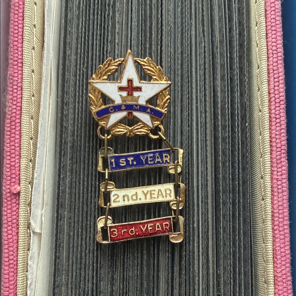 Vintage C. & M. A. 1st, 2nd, and 3rd year bars Gold and Enamel Star Pin